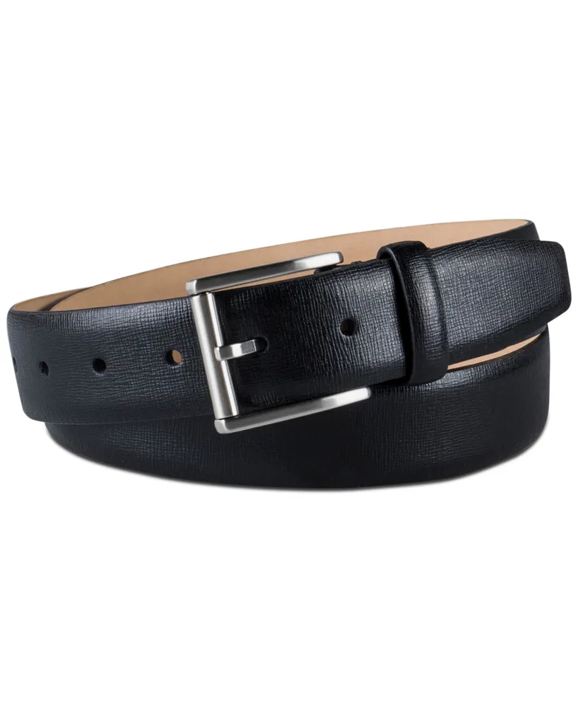 Calvin Klein Men's Textured Leather Roller Bar Buckle Belt