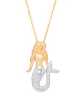 Diamond Accent Mermaid Pendant 18" Necklace in Gold Plate