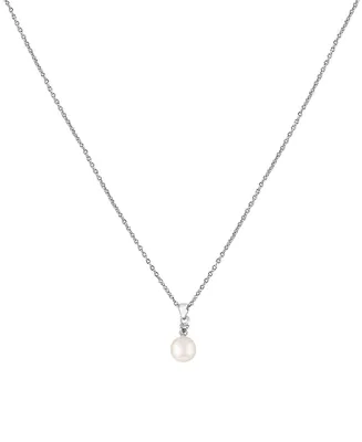 Effy Cultured Freshwater Pearl (7mm) & Diamond (1/20 ct. t.w.) 18" Pendant Necklace in Sterling Silver