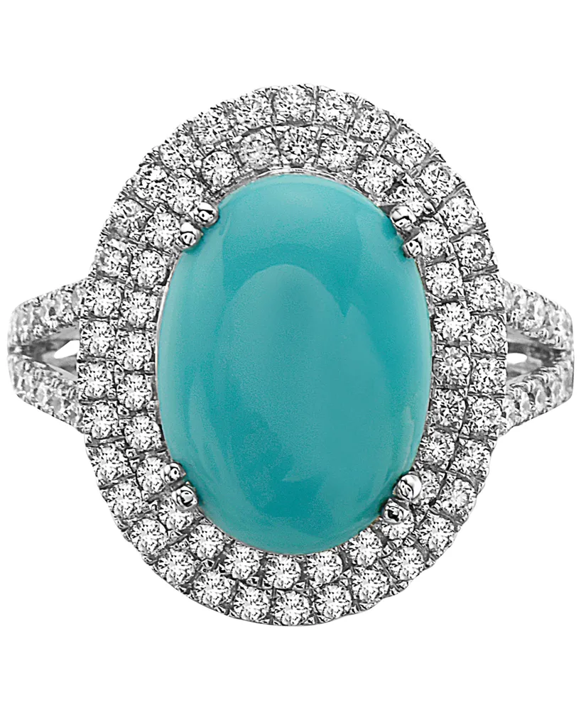 Effy Turquoise & Diamond (7/8 ct. t.w.) Halo Ring in 14k White Gold