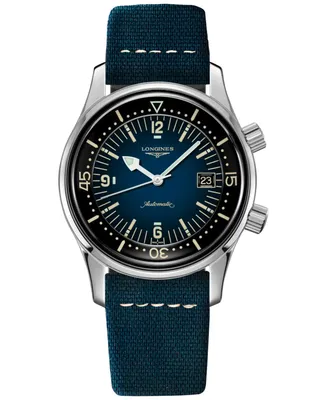 Longines Men's Swiss Automatic Legend Diver Blue Leather Strap Watch 42mm