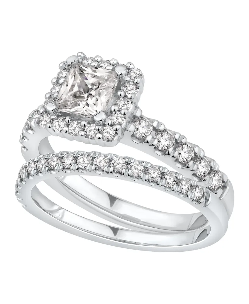 Gia Certified Diamond Princess Halo Bridal Set (1 1/2 ct. t.w.) in 14K White Gold