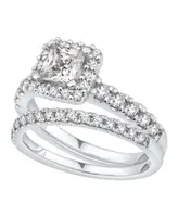 Gia Certified Diamond Princess Halo Bridal Set (1 1/2 ct. t.w.) in 14K White Gold