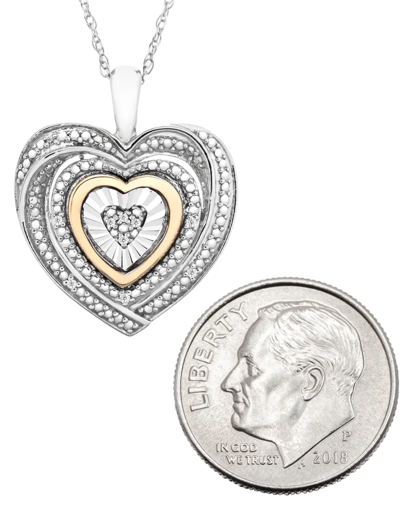 Diamond Accent Two-Tone Heart Pendant Necklace in Sterling Silver and 10k Gold - Two