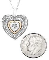 Diamond Accent Two-Tone Heart Pendant Necklace in Sterling Silver and 10k Gold - Two