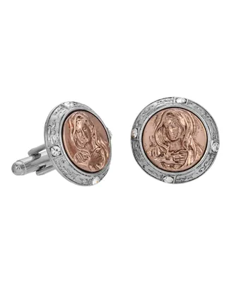 Rose Gold-Tone and Silver-Tone Mary Round Cuff Links - Silver