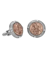 Rose Gold-Tone and Silver-Tone Mary Round Cuff Links - Silver