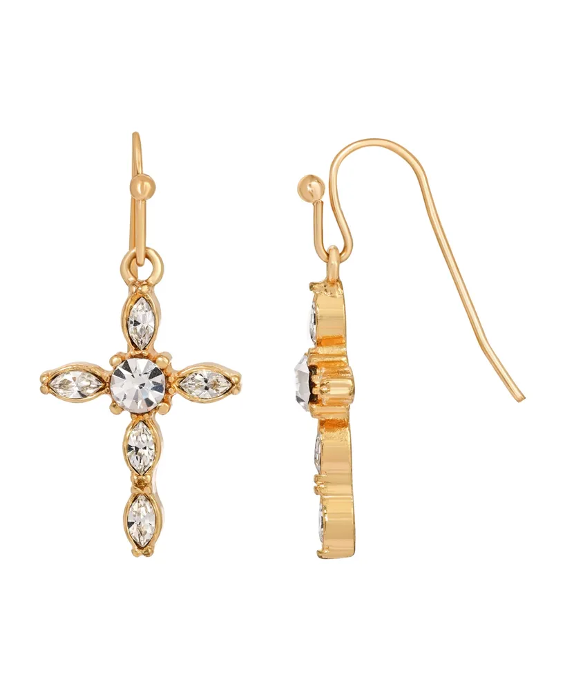 14K Gold-Dipped Crystal Cross Drop Earrings