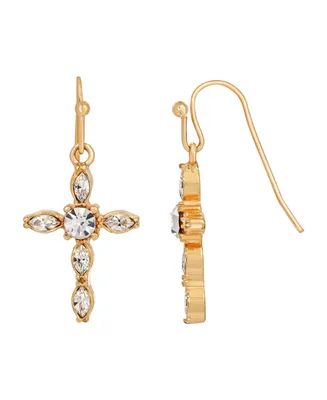 14K Gold-Dipped Crystal Cross Drop Earrings