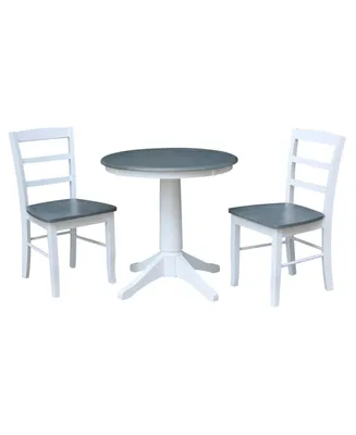 30" Round Pedestal Dining Table with 2 Madrid Ladderback Chairs, 3 Piece Dining Set