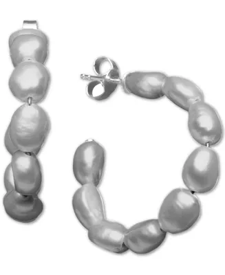 Cultured Freshwater Baroque Pearl (5-1/2 -6mm) Medium Hoop Earrings Sterling Silver (Also available White, Pink & Gray Pearls)
