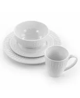 Elama Cara 16 Piece Round Porcelain Dinnerware Set in White