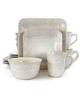Elama Lotus Square Dinnerware Set of 16 Pieces