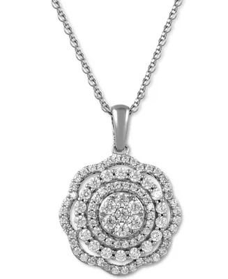 Diamond Flower Cluster 18" Pendant Necklace (1 ct. t.w.) in 10k White Gold