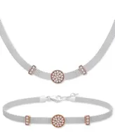 Cubic Zirconia Mini Cluster Necklace Bracelet Collection In Sterling Silver Rose Gold Plate