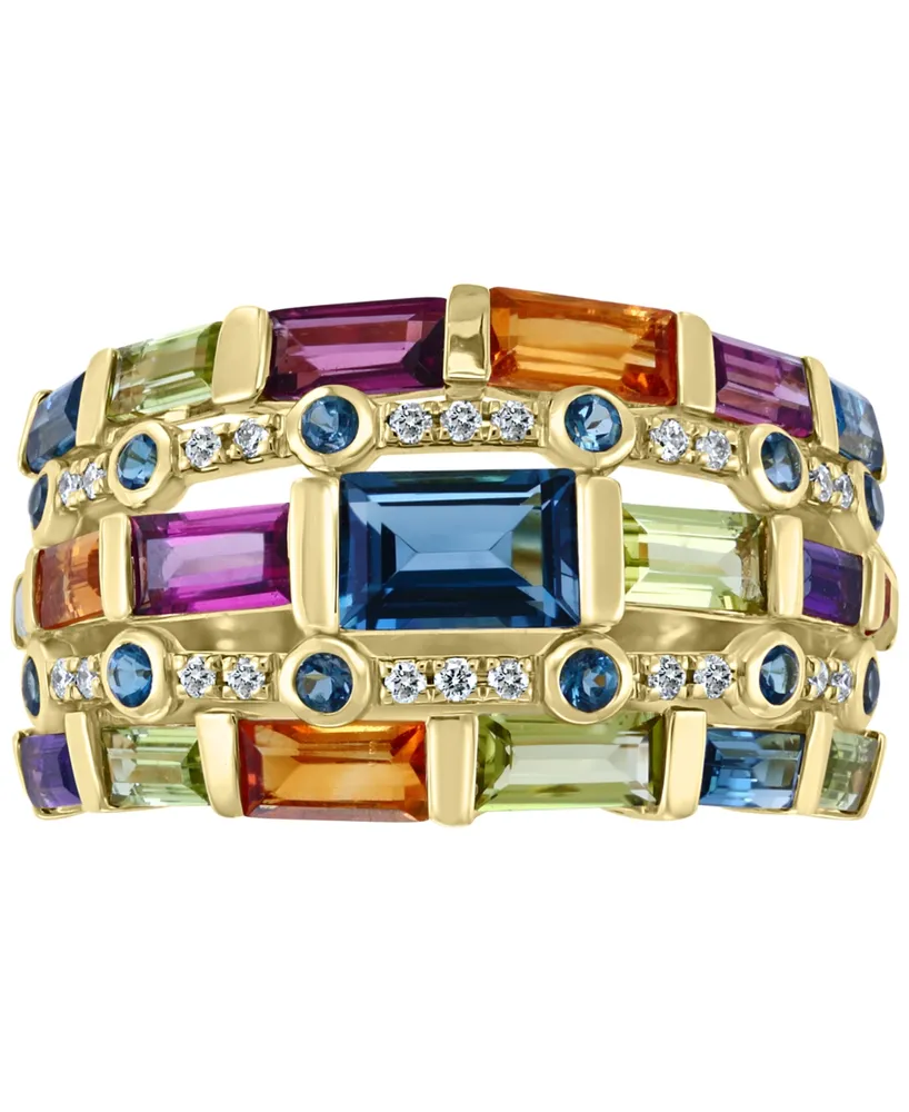 Effy Multi-Gemstone (3-3/4 ct. t.w.) & Diamond (1/10 ct. t.w.) Statement Ring in 14k Gold