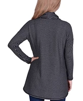Women's Long Sleeve Mini Striped Seamed Cowl Neck