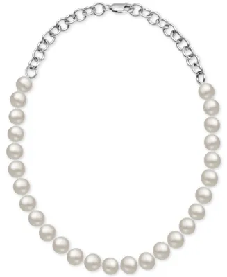 Cultured Freshwater Pearl (10mm) & Rolo Link 18" Statement Necklace in Sterling Silver