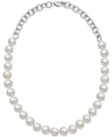 Cultured Freshwater Pearl (10mm) & Rolo Link 18" Statement Necklace in Sterling Silver