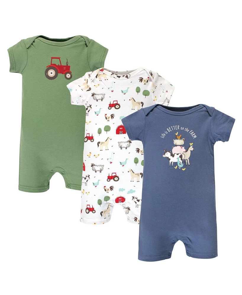Hudson Baby Baby Boys Hudson Cotton Rompers Farm Animals