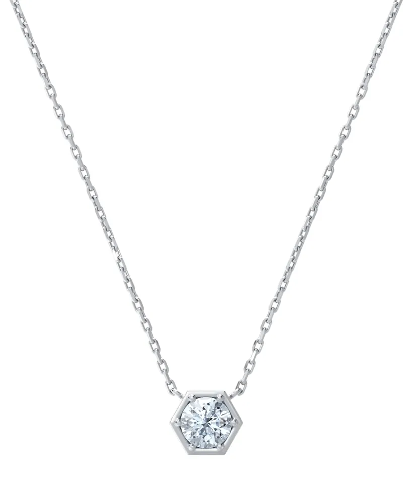 Portfolio by De Beers Forevermark Diamond Honeycomb Solitaire Pendant Necklace (1/2 ct. t.w.) in 14k White or Yellow Gold, 16" + 2" extender