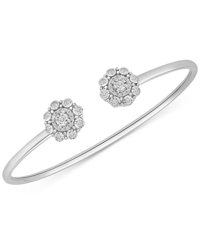 Wrapped Diamond Cluster Cuff Bangle Bracelet (1/4 ct. t.w.) in Sterling Silver, Created for Macy's