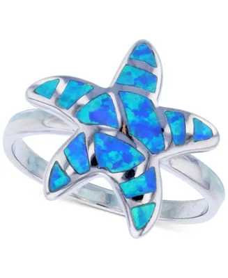 Lab-Grown Blue Opal Starfish Ring Sterling Silver