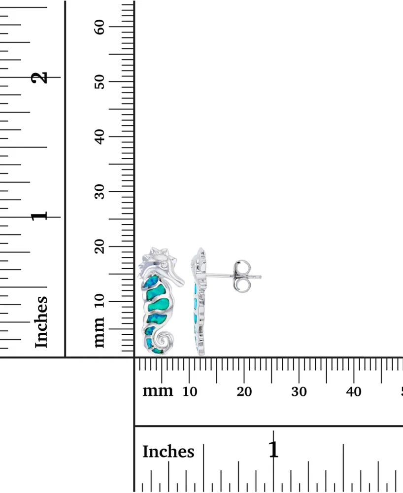 Lab-Grown Blue Opal Seahorse Stud Earrings in Sterling Silver
