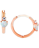 Lab-Grown Opal (1/5 ct. t.w.) & White Sapphire (1/10 Heart Small Hoop Earrings, 0.5"