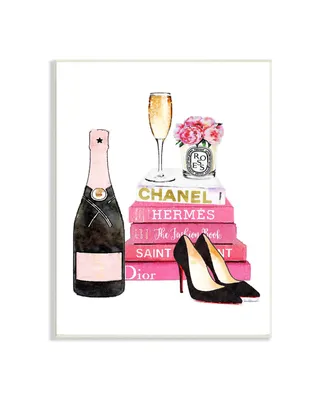 Stupell Industries Glam Pink Fashion Book Champagne Hells and Flowers Wall Plaque Art, 12.5" x 18.5"