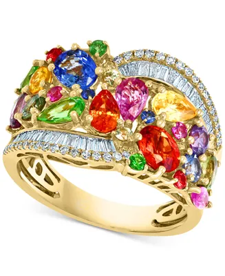 Effy Multi-Sapphire (3-1/2 ct. t.w.) & Diamond (1/3 ct. t.w.) Cluster Statement Ring in 14k Gold