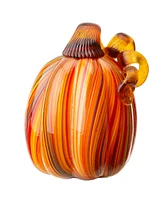 Glitzhome 5.5" H Multi Striped Glass Pumpkin
