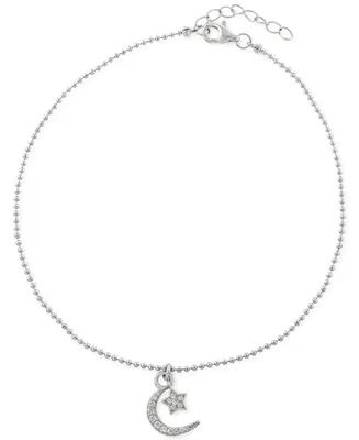 Giani Bernini Cubic Zirconia Moon & Star Charm Ankle Bracelet in Sterling Silver, Created for Macy's
