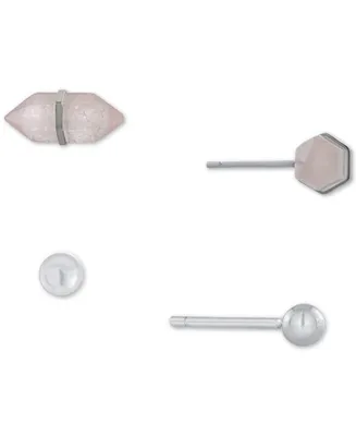 Giani Bernini 2-Pc. Set Rose Quartz & Polished Ball Stud Earrings in Sterling Silver, Created for Macy's
