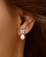 Cultured Freshwater Pearl (8-1/2mm) & Diamond (1/8 ct. t.w.) Butterfly Stud Earrings in 14k Gold