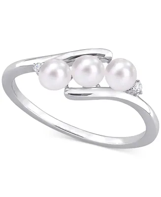 Cultured Freshwater Pearl (3-1/2-4mm) & Diamond Accent Bypass Ring Sterling Silver