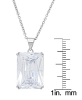 Cubic Zirconia Emerald-Cut Pendant 18" Silver Plate Necklace