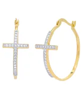 Cubic Zirconia Cross Hoop Gold Plate Earrings