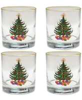 Culver Christmas Tree Old-Fashioned Glass with 22k Gold Rim, Set of 4