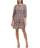 Tommy Hilfiger Printed Tie-Neck Shift Dress