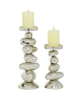 Contemporary Candle Holder, Set of 2 - Silver