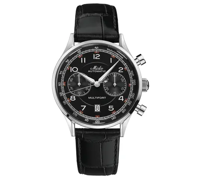 Mido Men's Swiss Automatic Chronograph Multifort Patrimony Black Leather Strap Watch 42mm