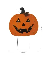 Glitzhome 30" H Halloween Wooden Metal Pumpkin Stake or Wall Decor