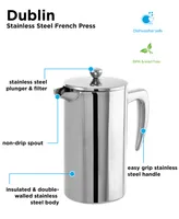 Grosche Dublin Stainless Steel Double Wall Insulated French Press, 34 fl oz Capacity - Silver