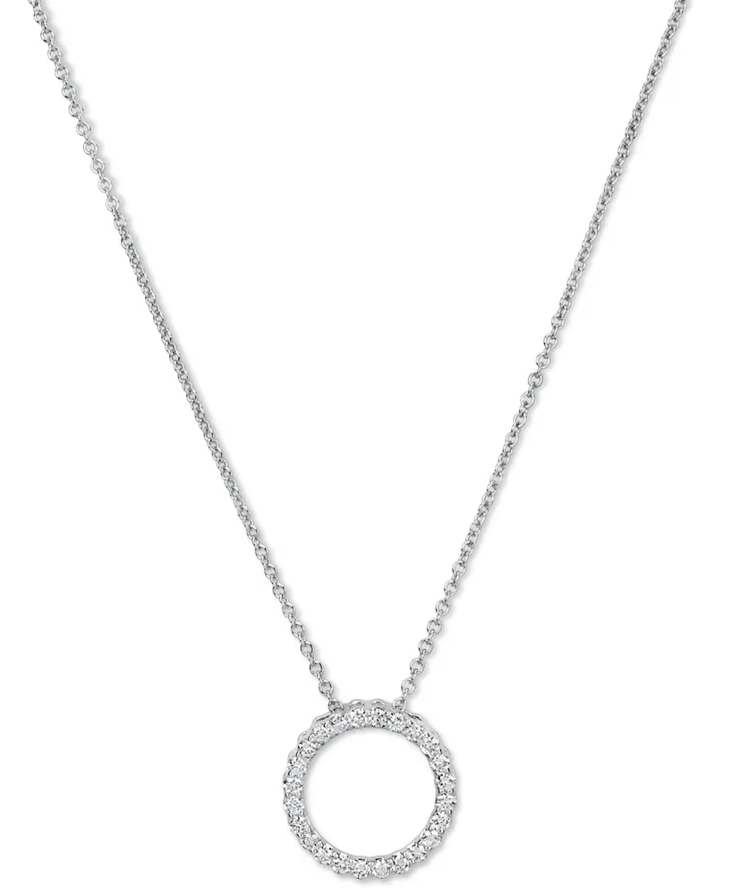 Diamond Circle Pendant Necklace (1/3 ct. t.w.) 14k White or Yellow Gold, 16" + 2" extender