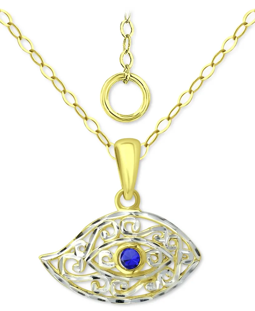 Giani Bernini Lab-Grown Blue Sapphire Evil Eye Filigree Pendant Necklace, 16" + 2" extender, Created for Macy's