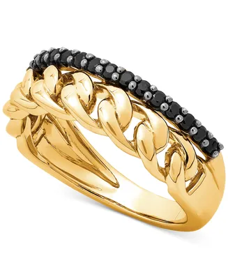 Onyx Chain Link Statement Ring in Sterling Silver or 14K Yellow Gold Over Silver
