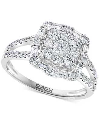 Effy Diamond Round & Baguette Halo Cluster Engagement Ring (1-1/20 ct. t.w.) in 14k White Gold