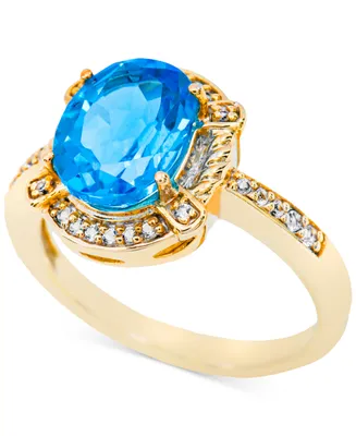 Swiss Blue Topaz (2-3/4 ct. t.w.) & Diamond (1/8 ct. t.w.) Ring in 18k Gold-Plated Sterling Silver