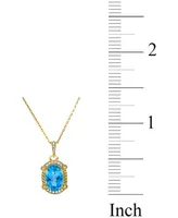 Swiss Blue Topaz (2-3/4 ct. t.w.) & Diamond (1/8 ct. t.w.) Oval 18" Pendant Necklace in 18k Gold-Plated Sterling Silver